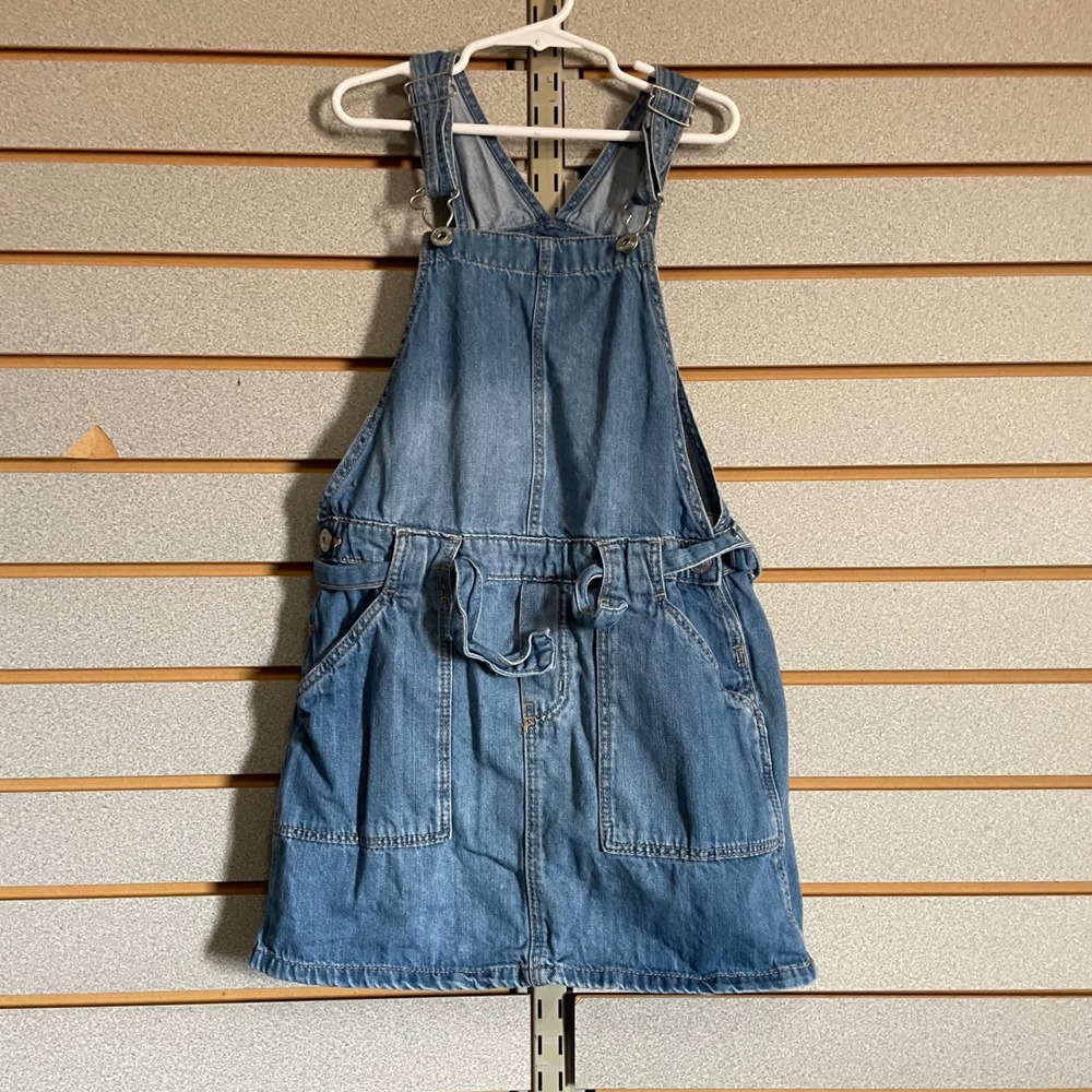 OshKosh Bgosh Girls Blue Denim Vestbak Jumper Dress Sz 10 Medium‎ Wash Tie Waist
